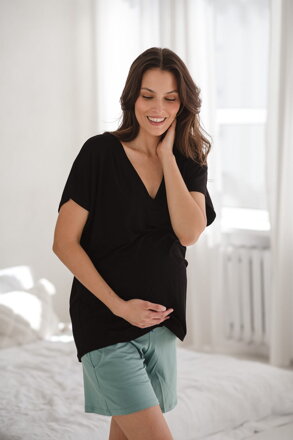 Bambusové tehotenské tričko na dojčenie, krátky rukáv, Moon Black