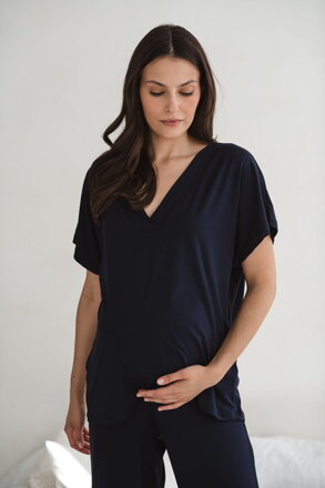 Bambusové tehotenské tričko na dojčenie, krátky rukáv, Moon Navy