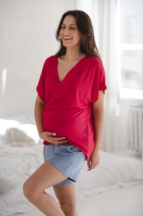Bambusové tehotenské tričko na dojčenie, krátky rukáv, Moon Raspberry